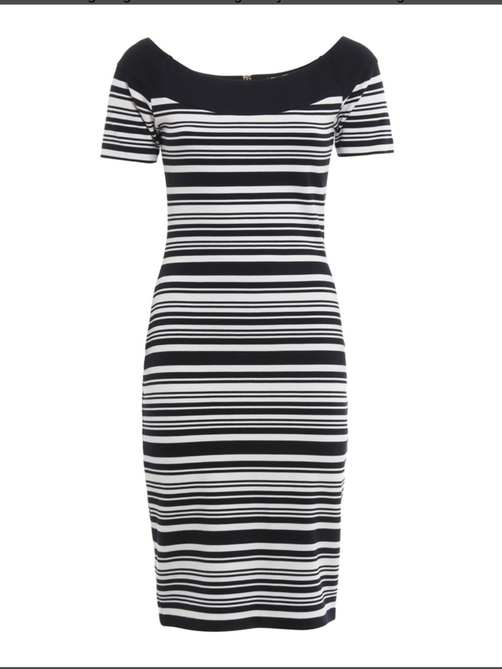 Michael Kors Striped Off-Shoulder Pique Knit Midi Dress Navy/White Size Large